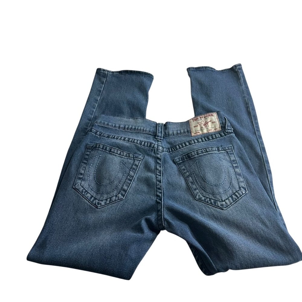 True Religion Ricky Big T Straight Jeans Mens 30 Dark Wash Blue Stitching